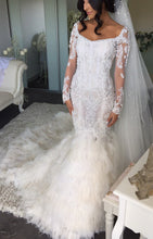 C2023-LS819 - vestido de novia de manga larga transparente con cuello redondo bordado