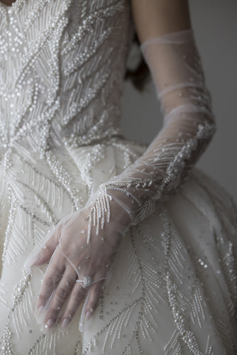 C2023-BG71Y - Vestido de novia formal con cuentas y manga desmontable transparente
