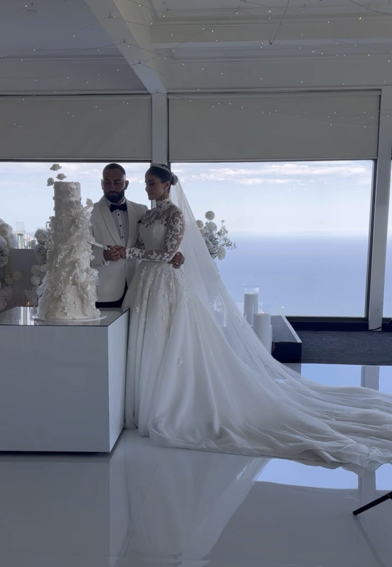 C2023-LSA20 -  a-line long sleeve wedding gown w sheer illusion neckline & collar