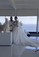 C2023-LSA20 - Vestido de novia corte A de manga larga con escote y cuello transparente ilusión
