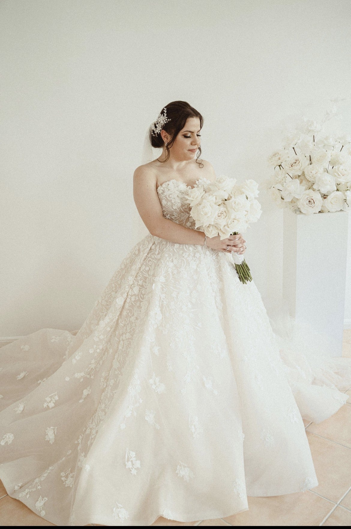 C2023-SAL71 - Strapless a-line embroidered wedding gown for plus size