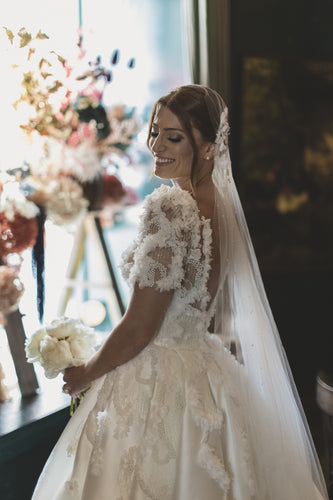 C2023-SS351 - short sleeve a-line wedding ball gown