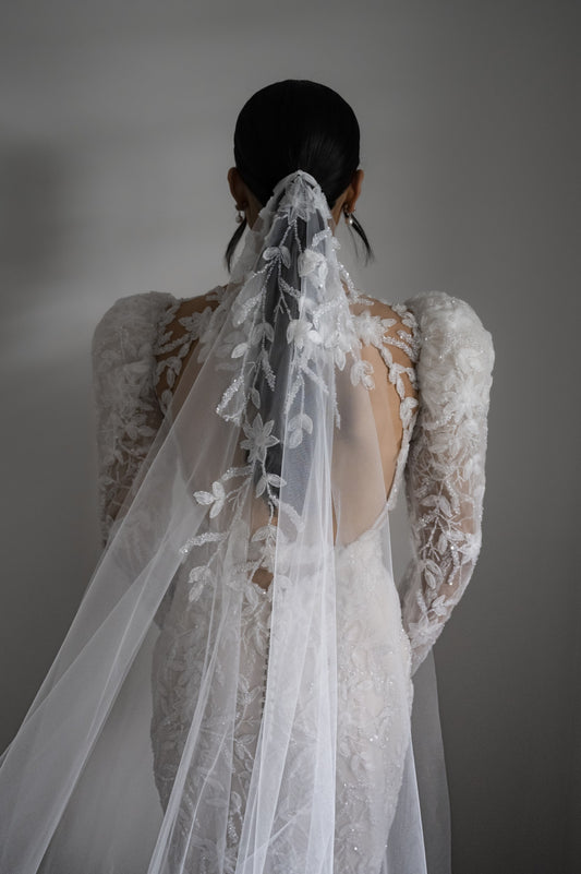 C2024-LSJ69 - backless long juliet sleeve wedding gown w v-neck