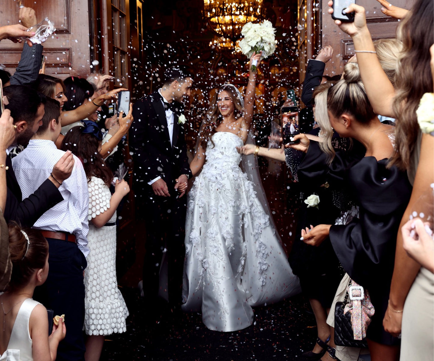 C2024-SF71H - strapless 3D embellished wedding gown with detachable satin train