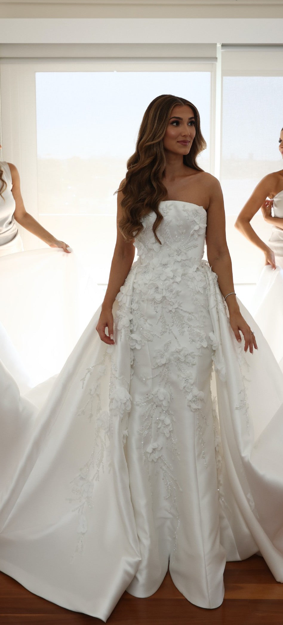 C2024-SF71H - strapless 3D embellished wedding gown with detachable satin train