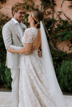 C2024-SSA53 - short sleeve a-line wedding gowns with v-neck line