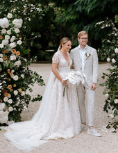 C2024-SSA53 - short sleeve a-line wedding gowns with v-neck line