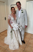 C2024-SSA53 - short sleeve a-line wedding gowns with v-neck line
