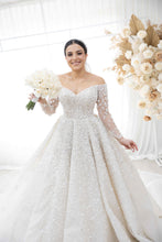 C2024-LS33S - vestido de novia con hombros descubiertos y mangas largas