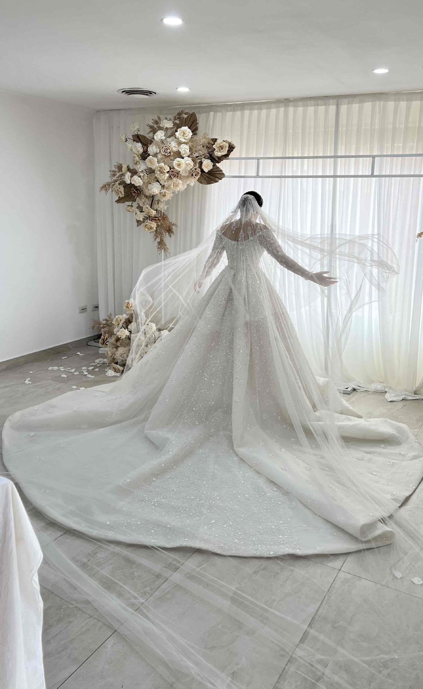 C2024-LS33S - off the shoulder wedding ball gown with long sleeves