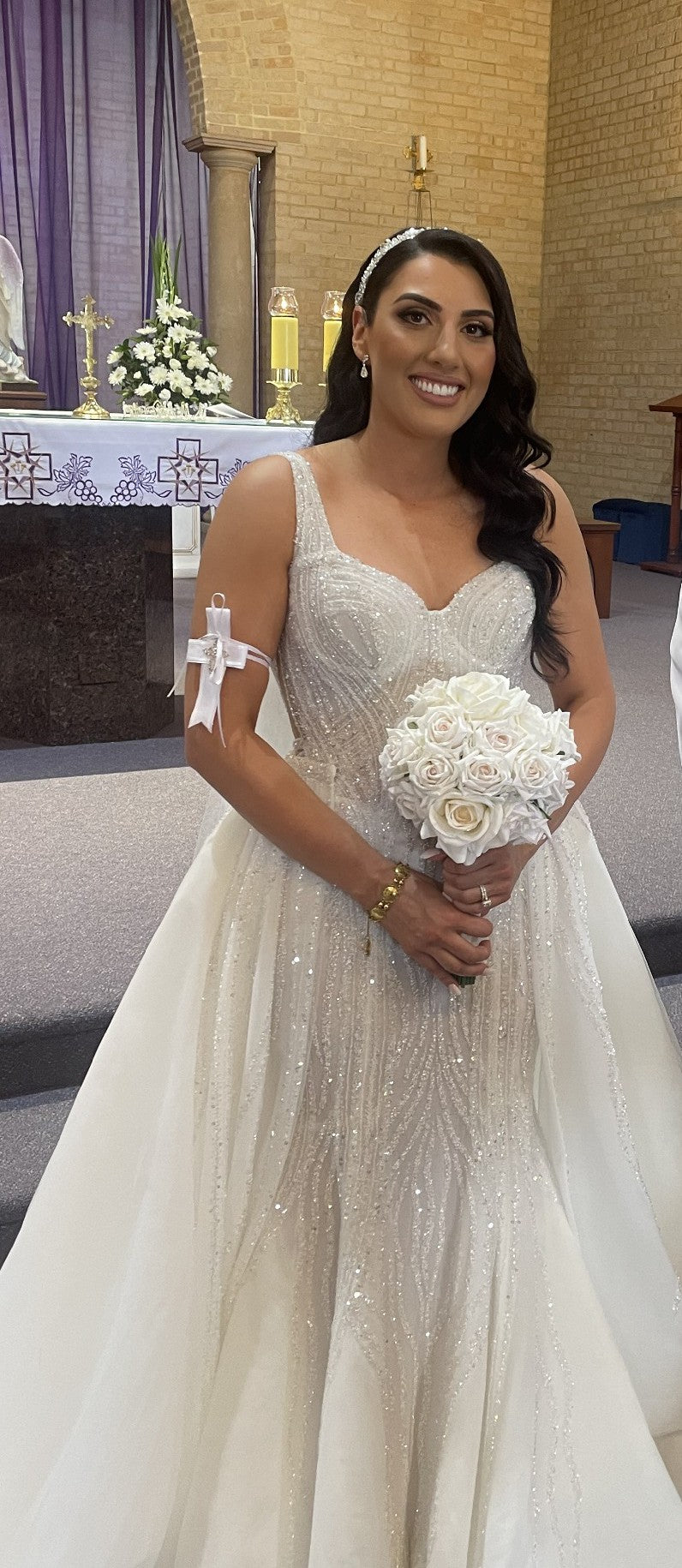 C2024-S812 - sleeveless beaded wedding gown with detachable overskirt