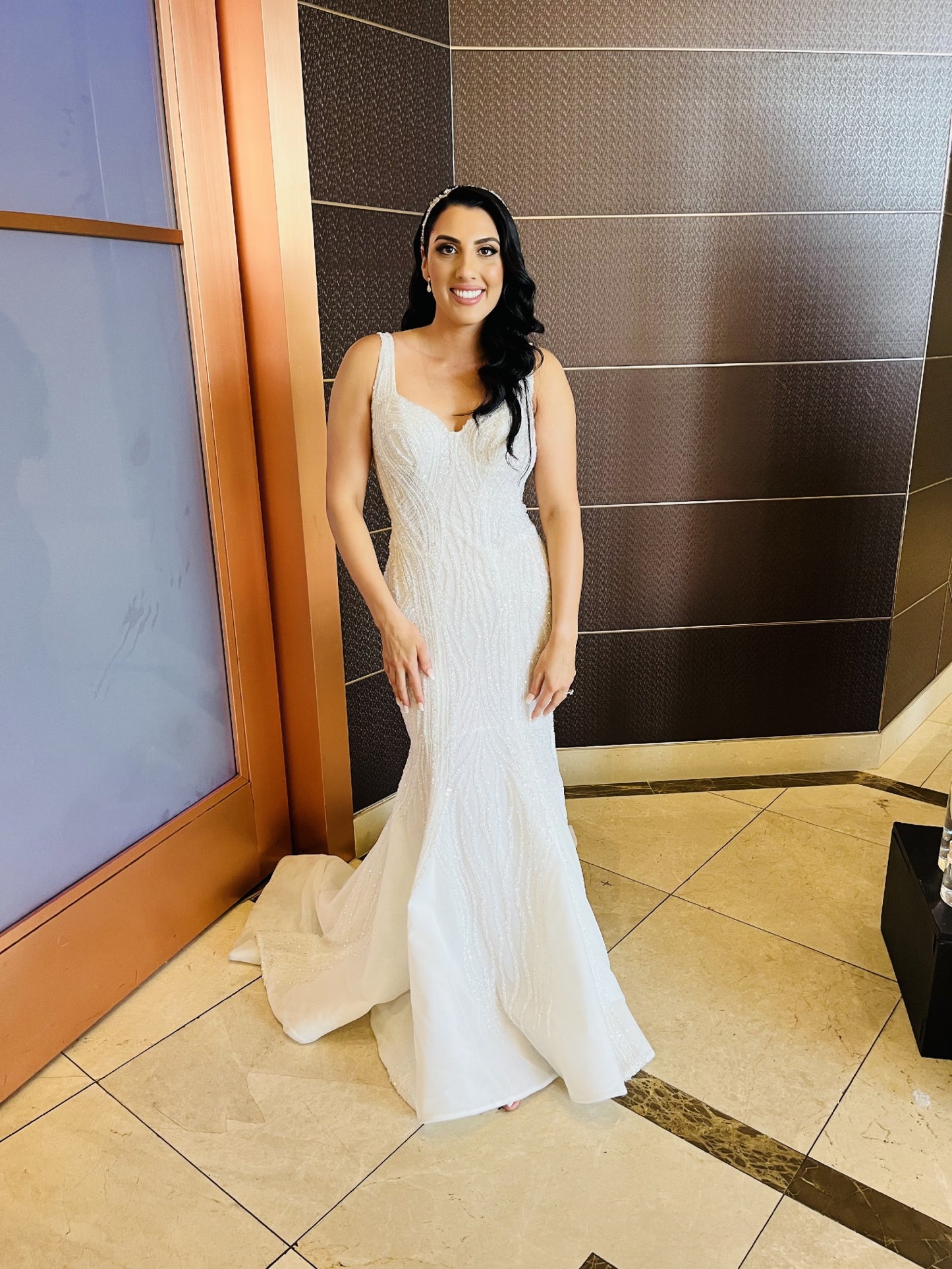 C2024-S812 - sleeveless beaded wedding gown with detachable overskirt