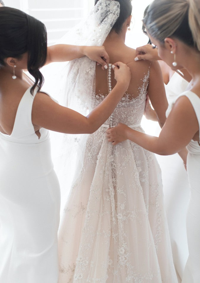 C2024-AL51S - illusion neckline wedding gown with detachable cathedral train