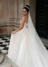 C2024-AL51S - illusion neckline wedding gown with detachable cathedral train