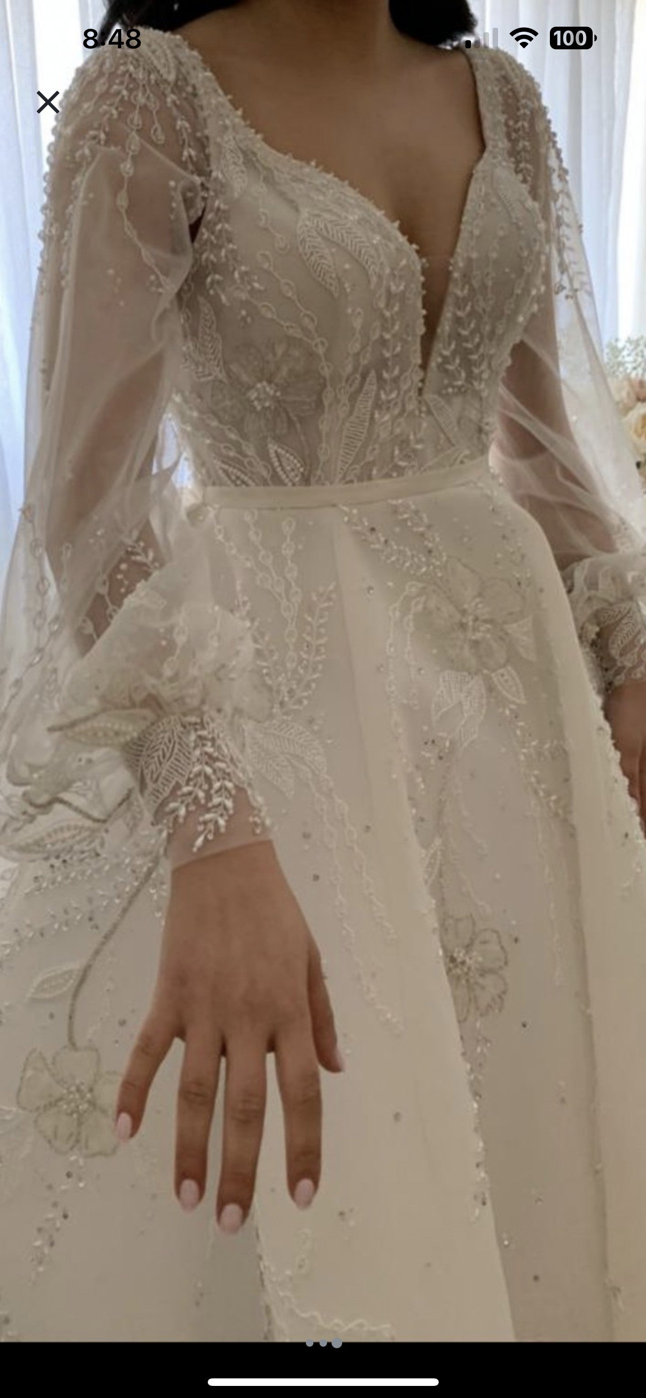 C2024-BG19L - Sheer trumpet sleeve wedding ball gown with chapel train