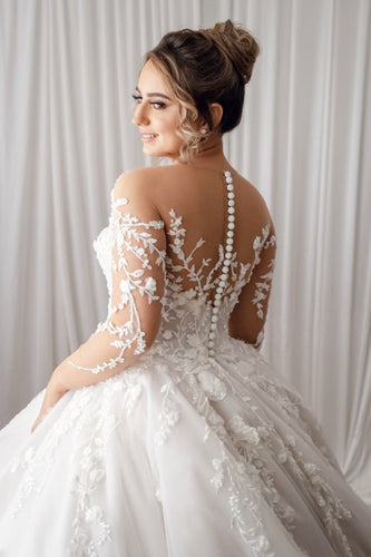 C2024-LSP319 - Vestido de novia transparente de manga larga y talla grande