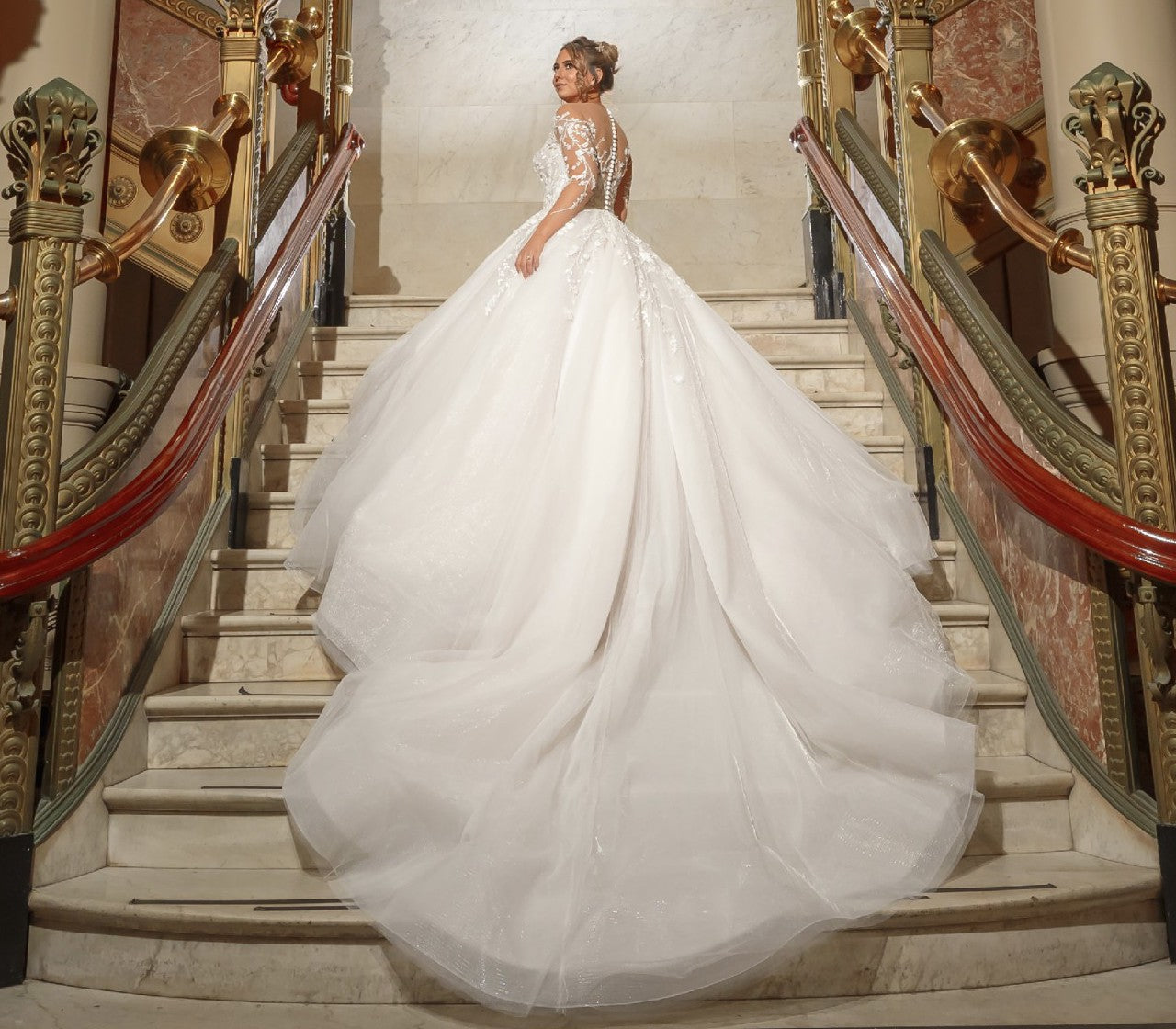 C2024-LSP319 - sheer long sleeve plus size wedding ball gown