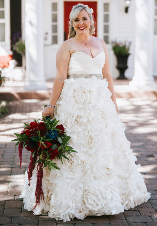 C2024-BG789 - sweetheart strapless plus size wedding dress with ruffled a-line ball gown skirt