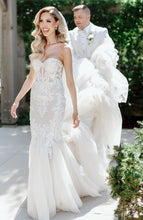 C2024-FF228 - strapless fit-to-flare beaded lace wedding dress with corset bodice