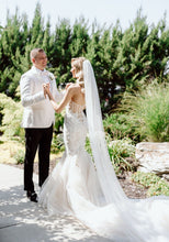 C2024-FF228 - strapless fit-to-flare beaded lace wedding dress with corset bodice