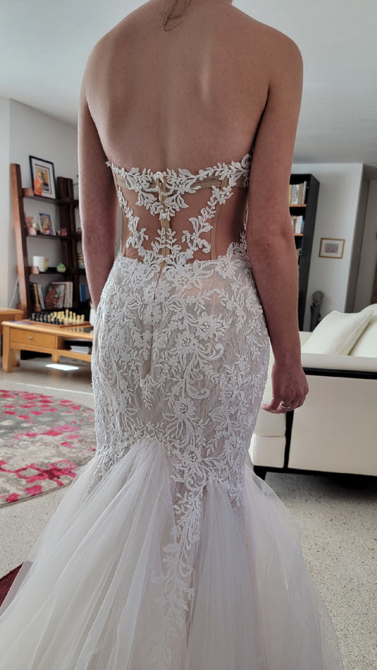C2024-SL396 - sweetheart strapless lace wedding gown