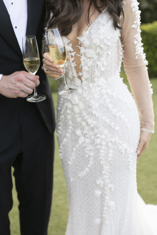 C2024-LS81s - sheer long sleeve embellished wedding gown with sexy v-neck bustline