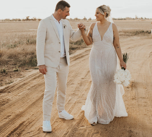 C2024-VPS66 - sleeveless plus size wedding gown with v-neck and pearl beading