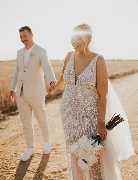 C2024-VPS66 - sleeveless plus size wedding gown with v-neck and pearl beading
