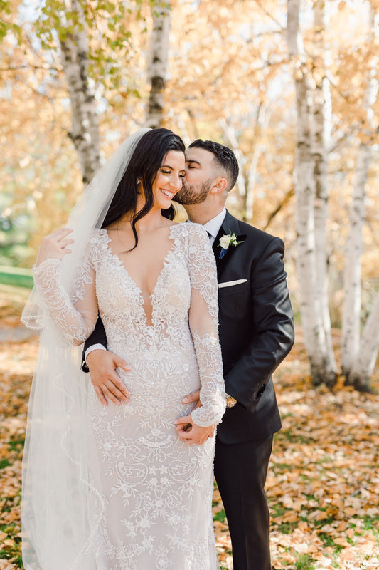 C2024-LS33V - long sleeve lace wedding gown with sexy v-bust line