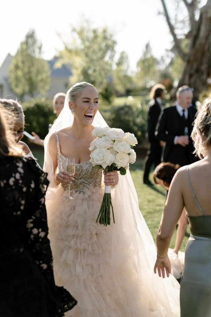 C2024-ER55 - sleeveless empire waist wedding gown with beaded bodice and spaghetti straps