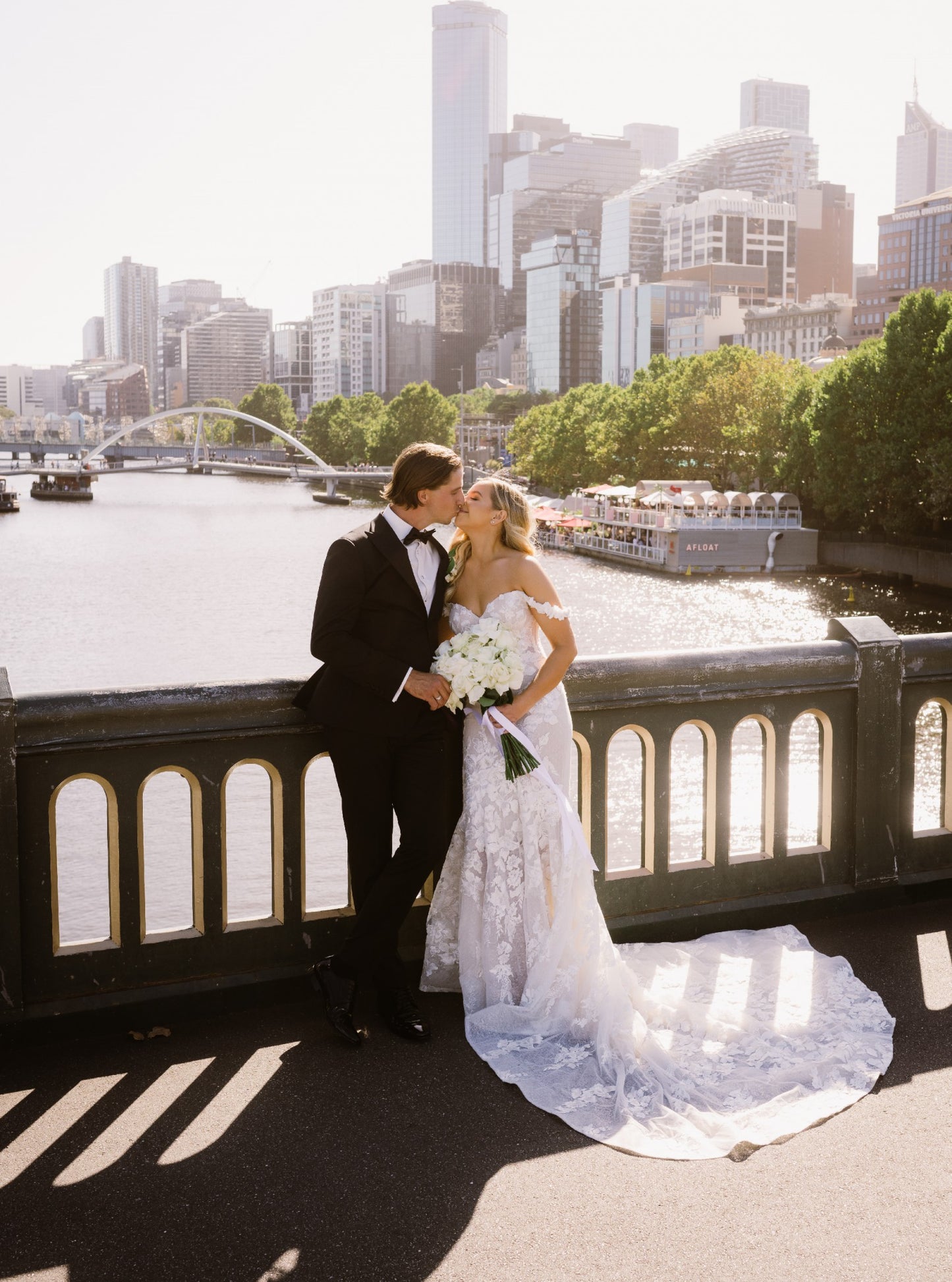 C2024-CF326 - draping off the shoulder lace wedding gown with built in corset bodice