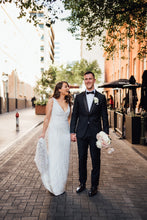 C2024-VSB639 - sleeveless beaded wedding gown with sexy deep v-neck bustline