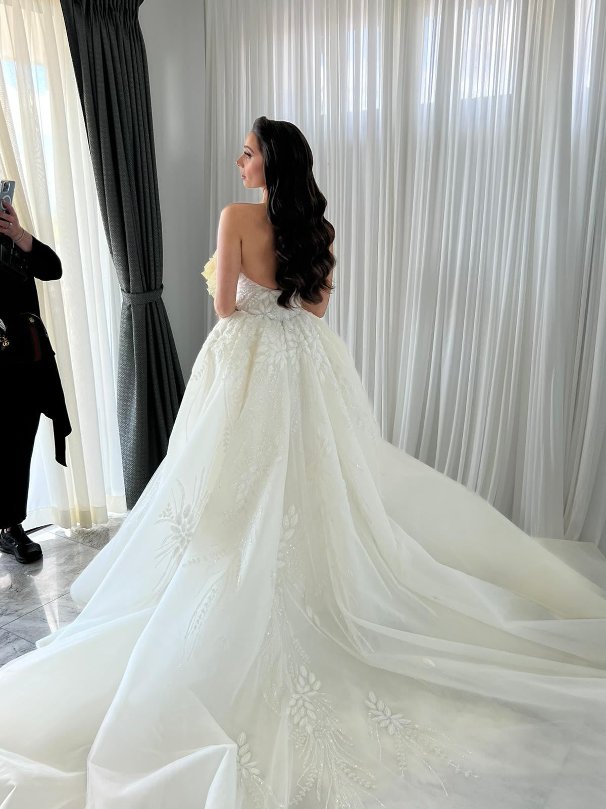 C2024-HB115 - backless halter wedding dress with v-neck and a-line ball gown skirt