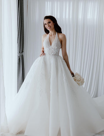 C2024-HB115 - backless halter wedding dress with v-neck and a-line bal Darius Couture C2024-HB115 - backless halter wedding dress with v-neck and a-line bal Darius Couture