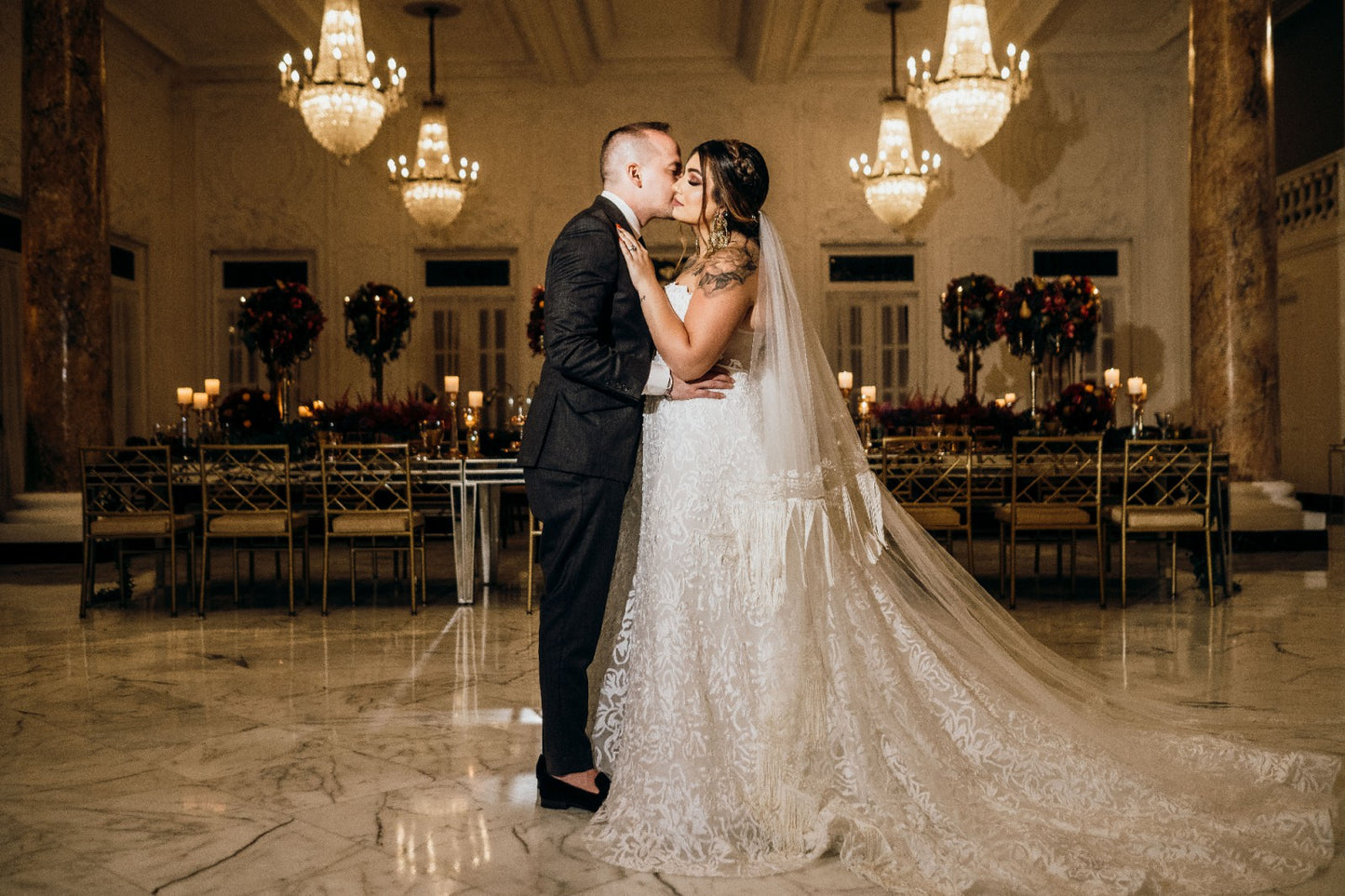 C2024-PS511 - strapless plus size wedding gown with empire waist line and detachable over skirt train