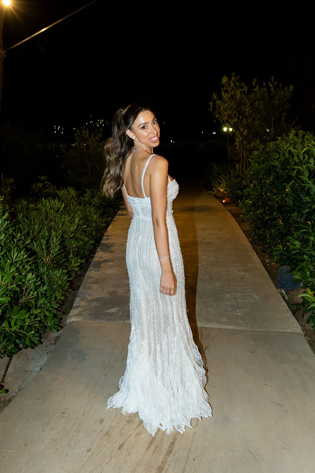 C2024-SS67 - beaded wedding gown with spaghetti shoulder straps and leg split