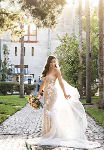 C2024-NF2 - strapless lace & embroidery wedding gown with detachable sleeves