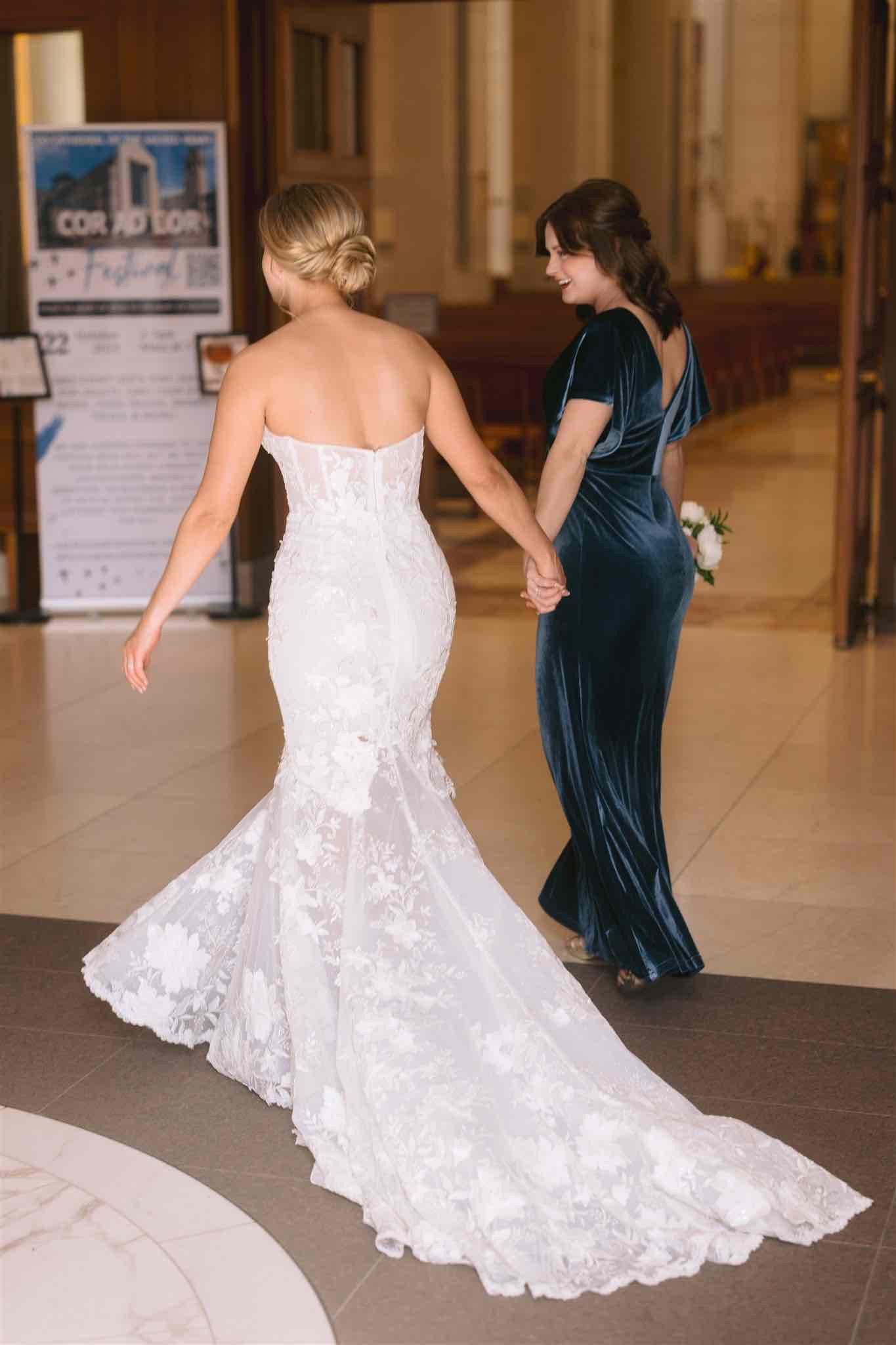 C2024-L33S - strapless sheer lace wedding gown