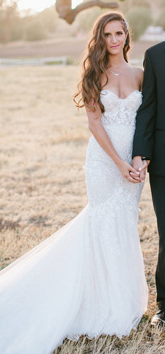 C2024-SL54 - strapless beaded lace wedding gown with sheer corset bodice