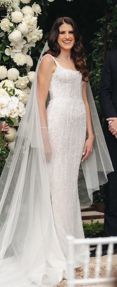 C2024-B91 -  sleeveless scoop neck beaded wedding gown