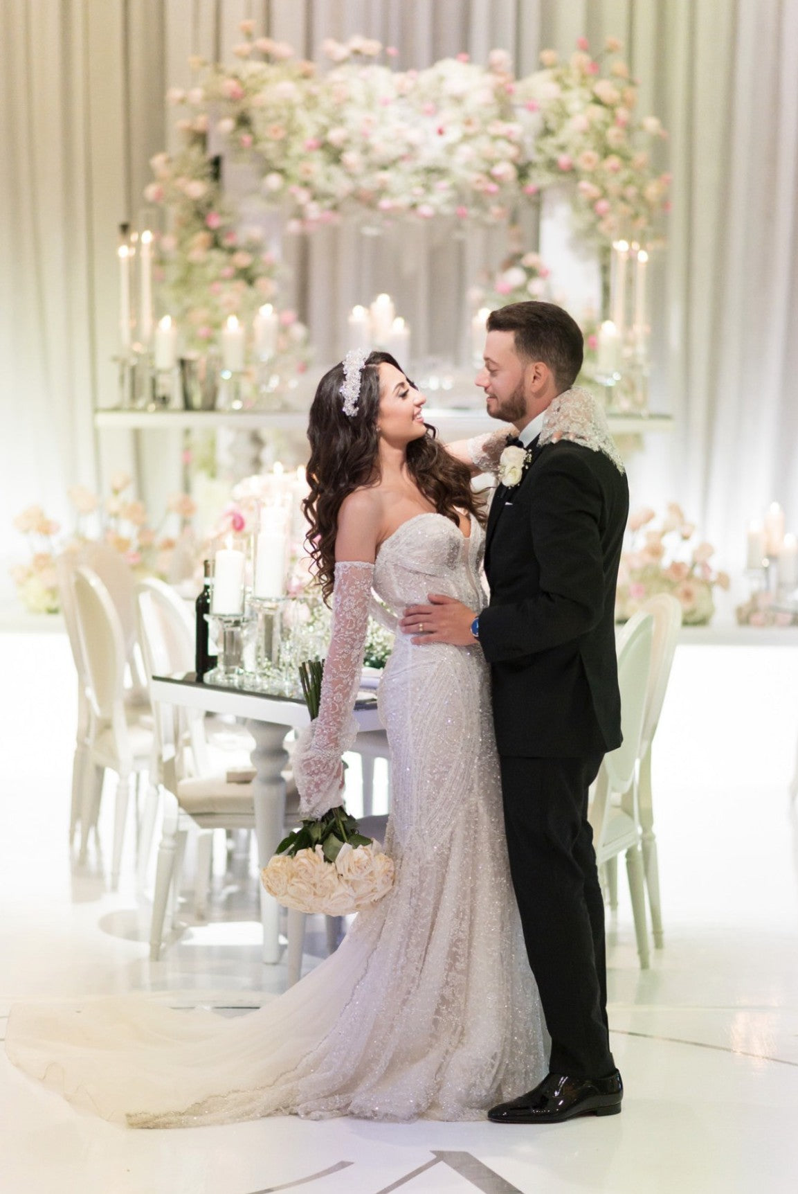 C2024-SS308 - strapless beaded wedding gown with detachable long sleeves