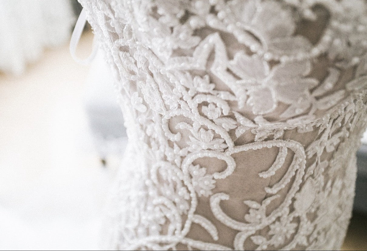 YBW20032 - fit-and-flare embroidered wedding gown with spaghetti straps