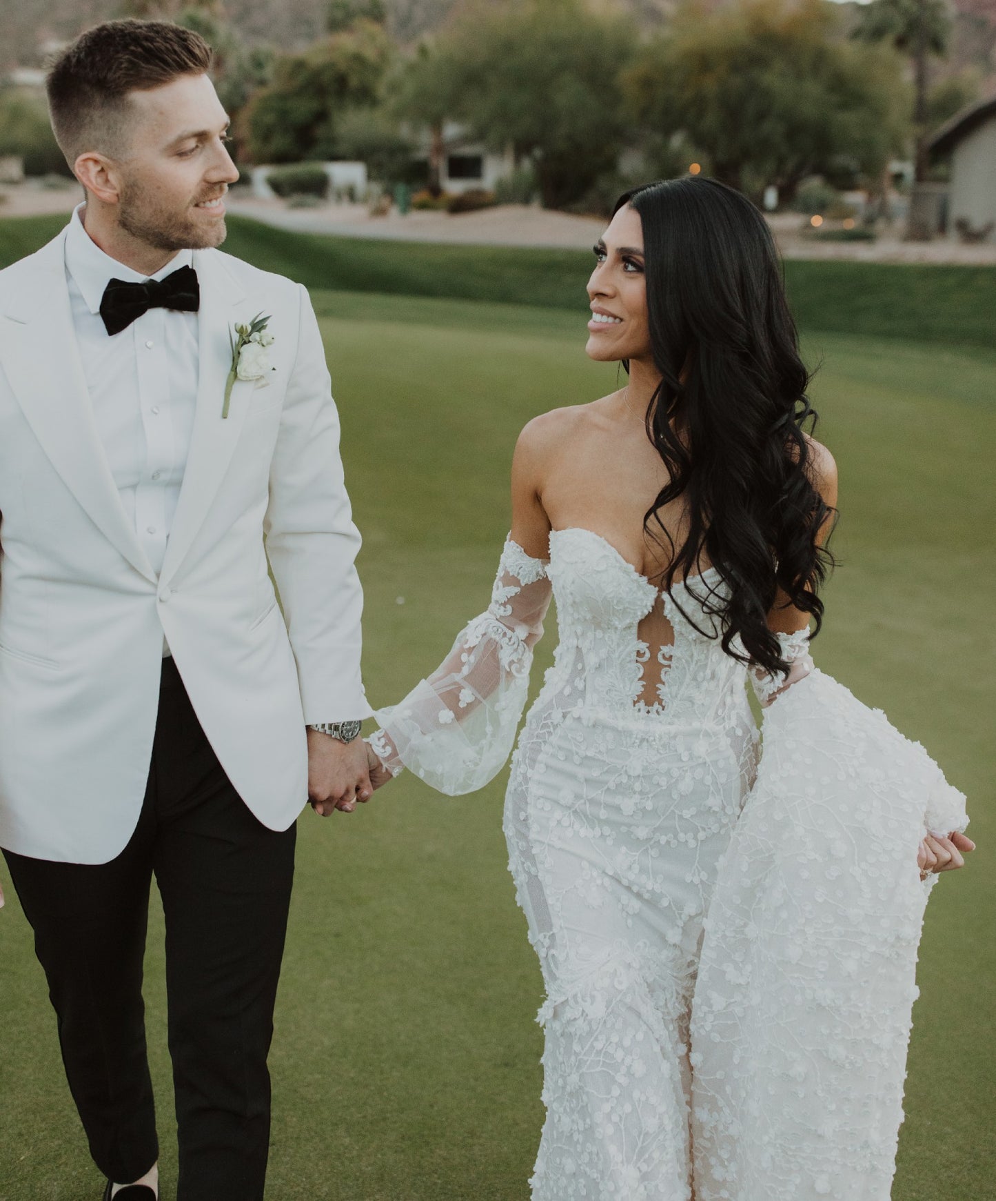 C2024-SL374 - strapless lace wedding gown with detachable long arm sleeves