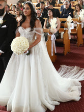 C2024-AS81G - strapless a-line corset wedding dress with draping off the shoulder arm straps