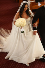 C2024-AS81G - strapless a-line corset wedding dress with draping off the shoulder arm straps
