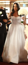 C2024-AS81G - strapless a-line corset wedding dress with draping off the shoulder arm straps