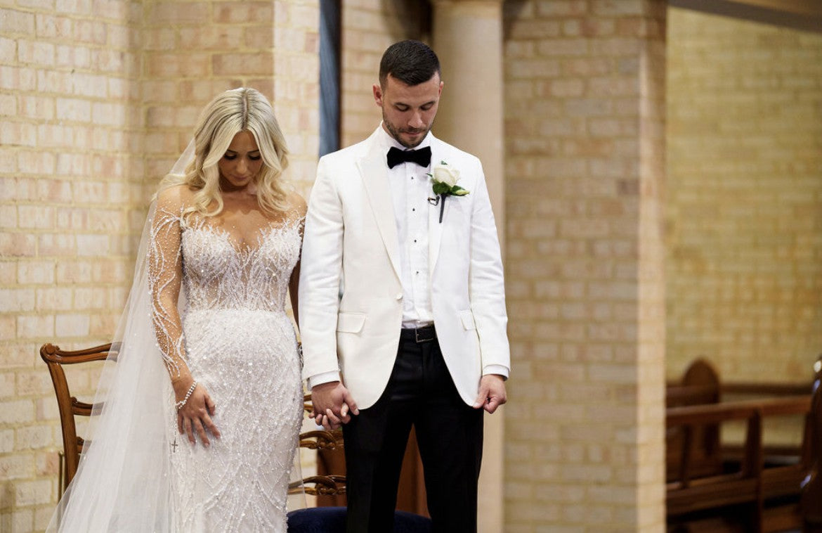 C2024-LSB818 - crystal beaded sheer long sleeve fitted wedding dress