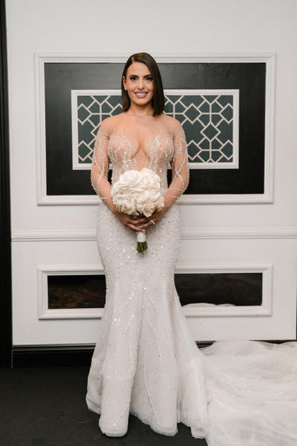 C2024-GE229 - Sheer illusion crystal beaded wedding gown