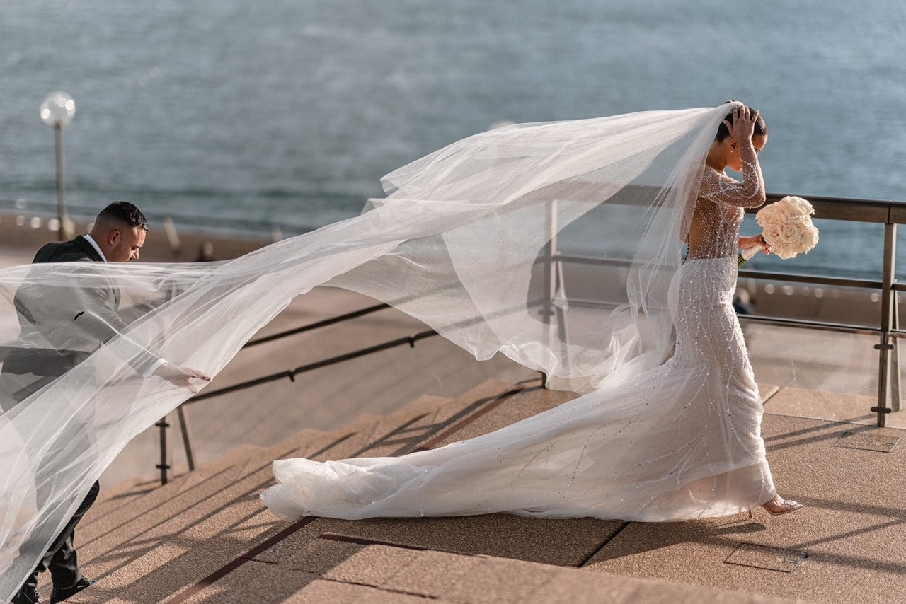 C2024-GE229 - Sheer illusion crystal beaded wedding gown