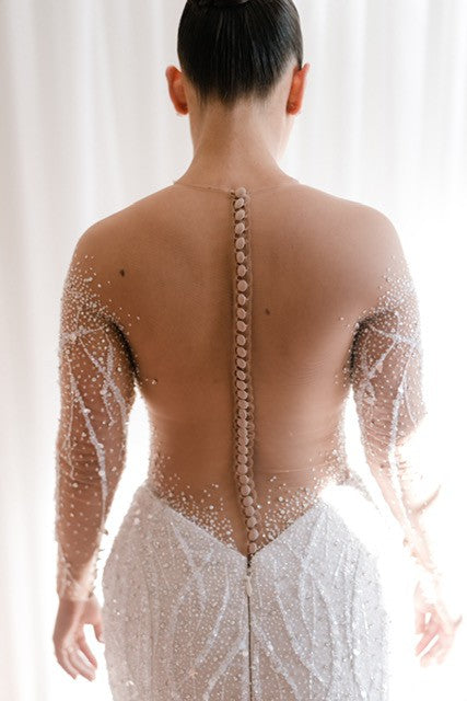 C2024-GE229 - Sheer illusion crystal beaded wedding gown